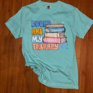 Comfort Colors Aqua Graphic Tee - Books Are My Therapy